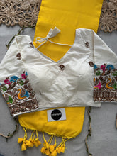 Yellow Handloom Cotton Saree With Embrodery Work Redy Made Blouse